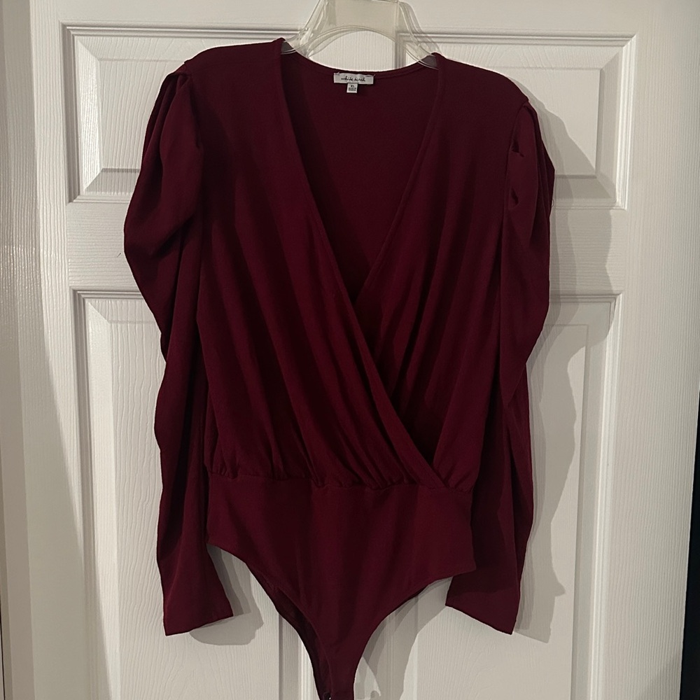 white birch Burgundy Long Sleeve Wrap Bodysuit